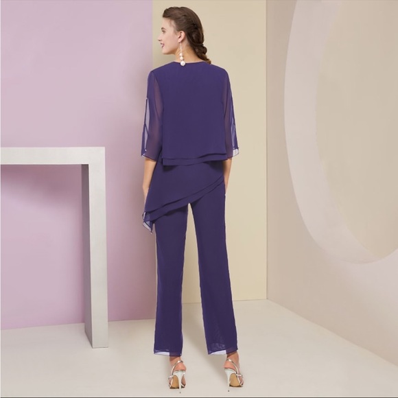 Light in the Box NWT sz 10, 3 piece formal chiffon pantsuit with wrap in Grape - Picture 2 of 8
